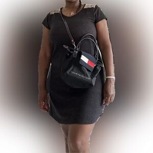 Iconic Tommy Hilfiger Mini Crossbody Tote with Handles Snap Flap Closure